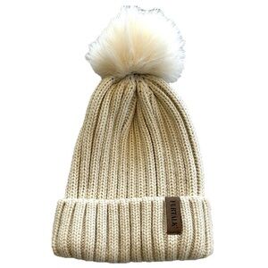 Furtalk Hat Women’s OS Beige Cream Knit Beanie with Detachable Pom Pom